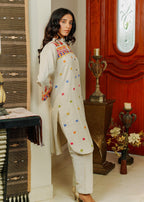 Cynoption Cream Slub Embroidered Collar Style Two Piece Women 2pcs