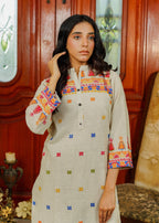 Cynoption Cream Slub Embroidered Collar Style Two Piece Women 2pcs