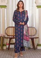By-East Khaddar Printed Suit Blue Women 3pcs
