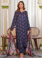 By-East Khaddar Printed Suit Blue Women 3pcs