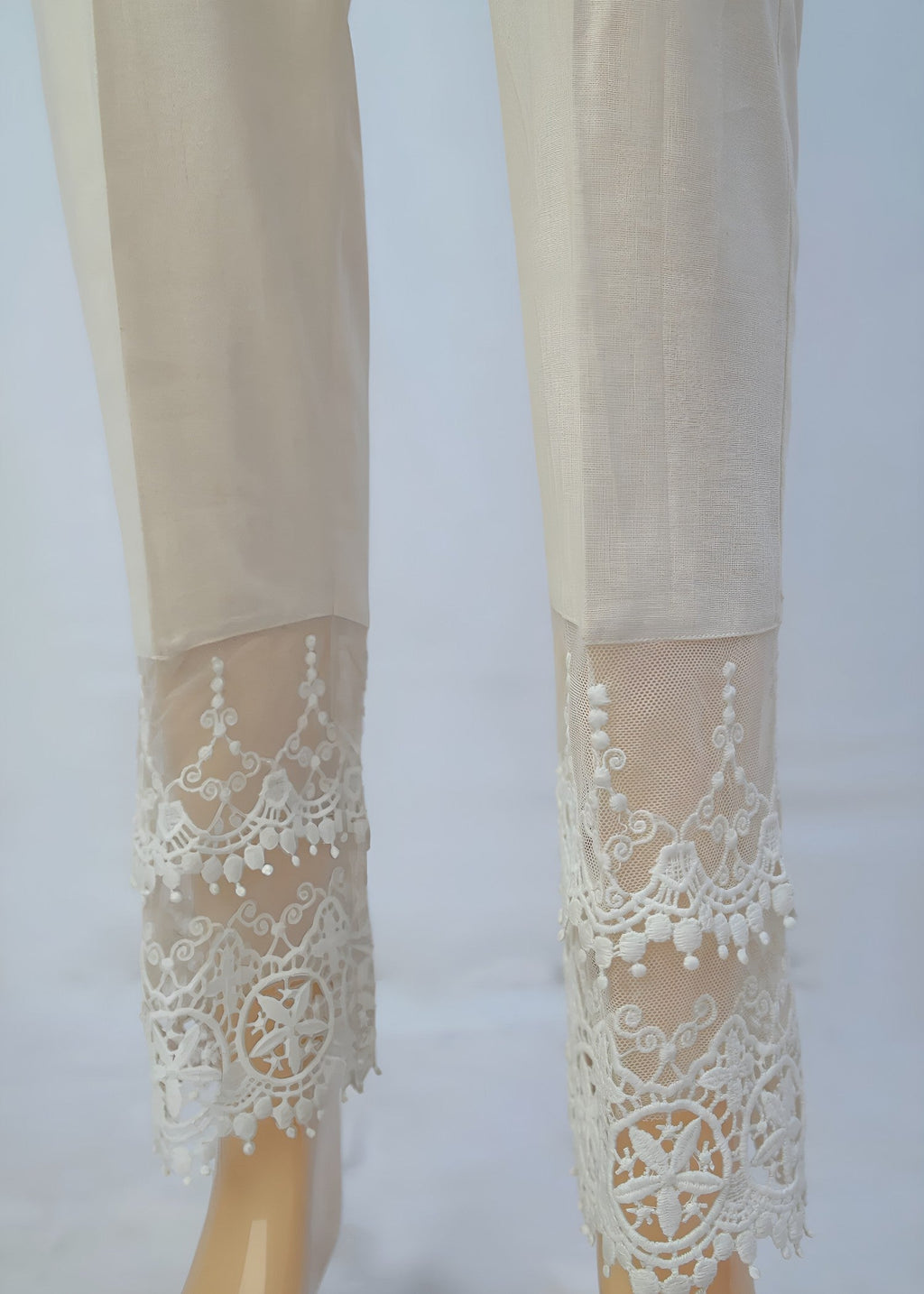 Urban Cut Linen Ivory Fabric double Embroidery Stitched Trouser | 100% Cotton | Pre Shrinked Women 1pcs