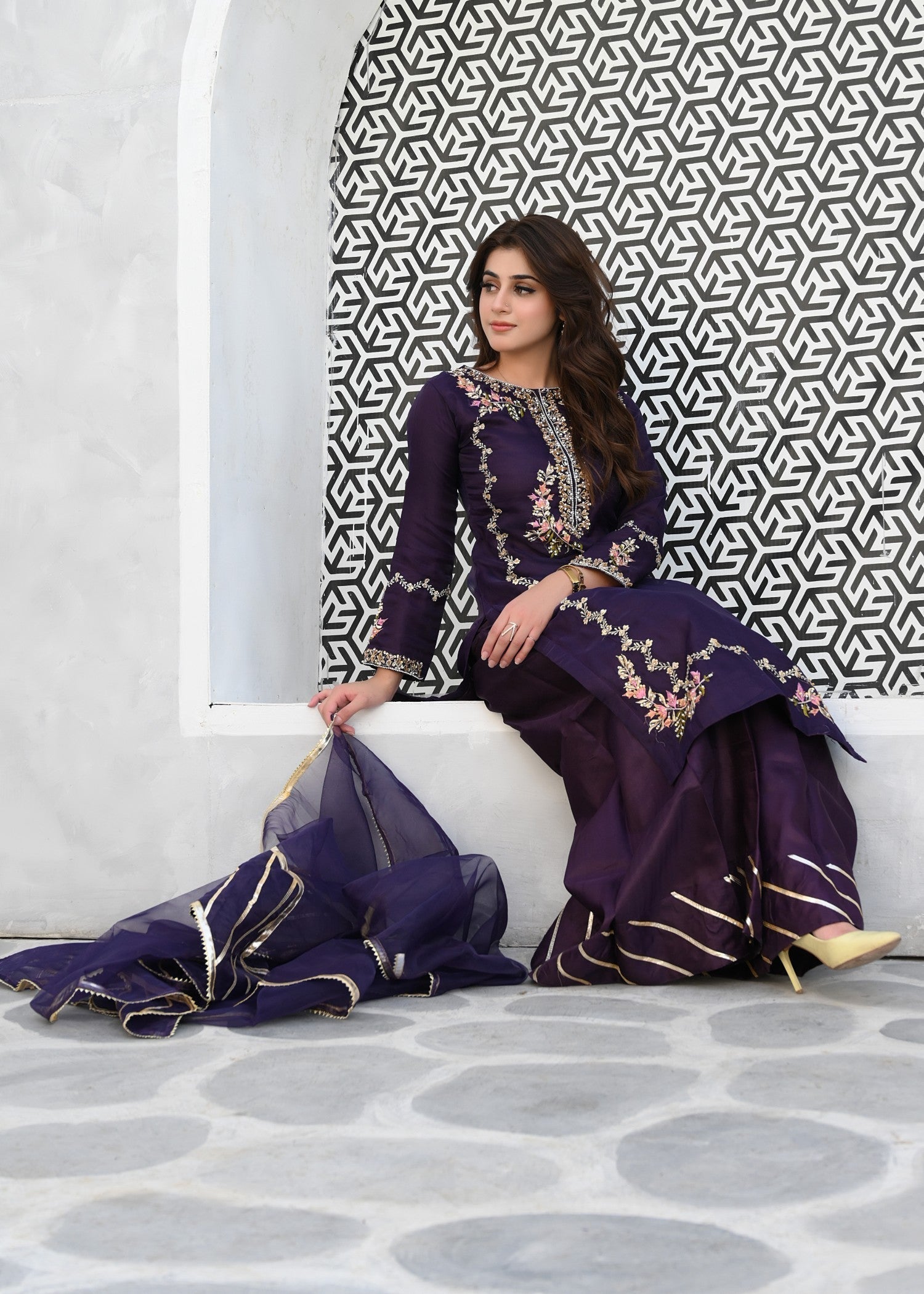 Miss & Mrs Purple Hajra Women 3pcs