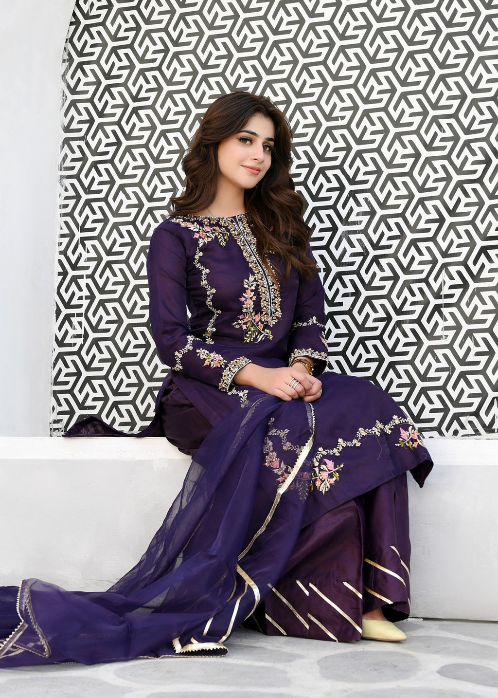 Miss & Mrs Purple Hajra Women 3pcs