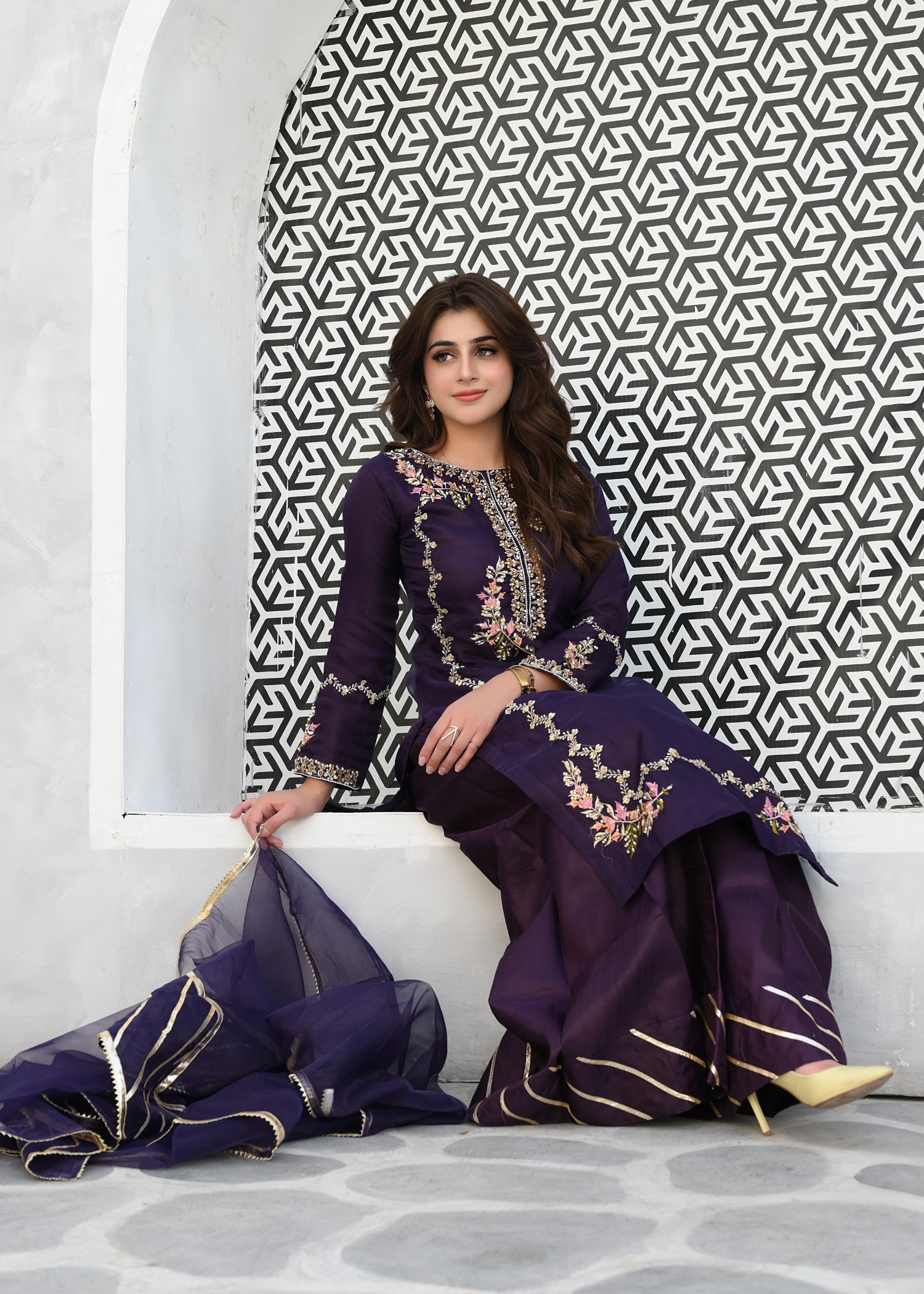 Miss & Mrs Purple Hajra Women 3pcs