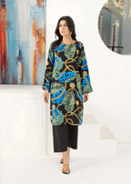 Kalamkari Black Tropical Printed Kurta Set Women 2pcs