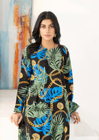 Kalamkari Black Tropical Printed Kurta Set Women 2pcs