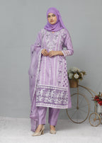 Fatima Printing Collection Nihal Embroidered Long Shirt Lilac Women 3pcs