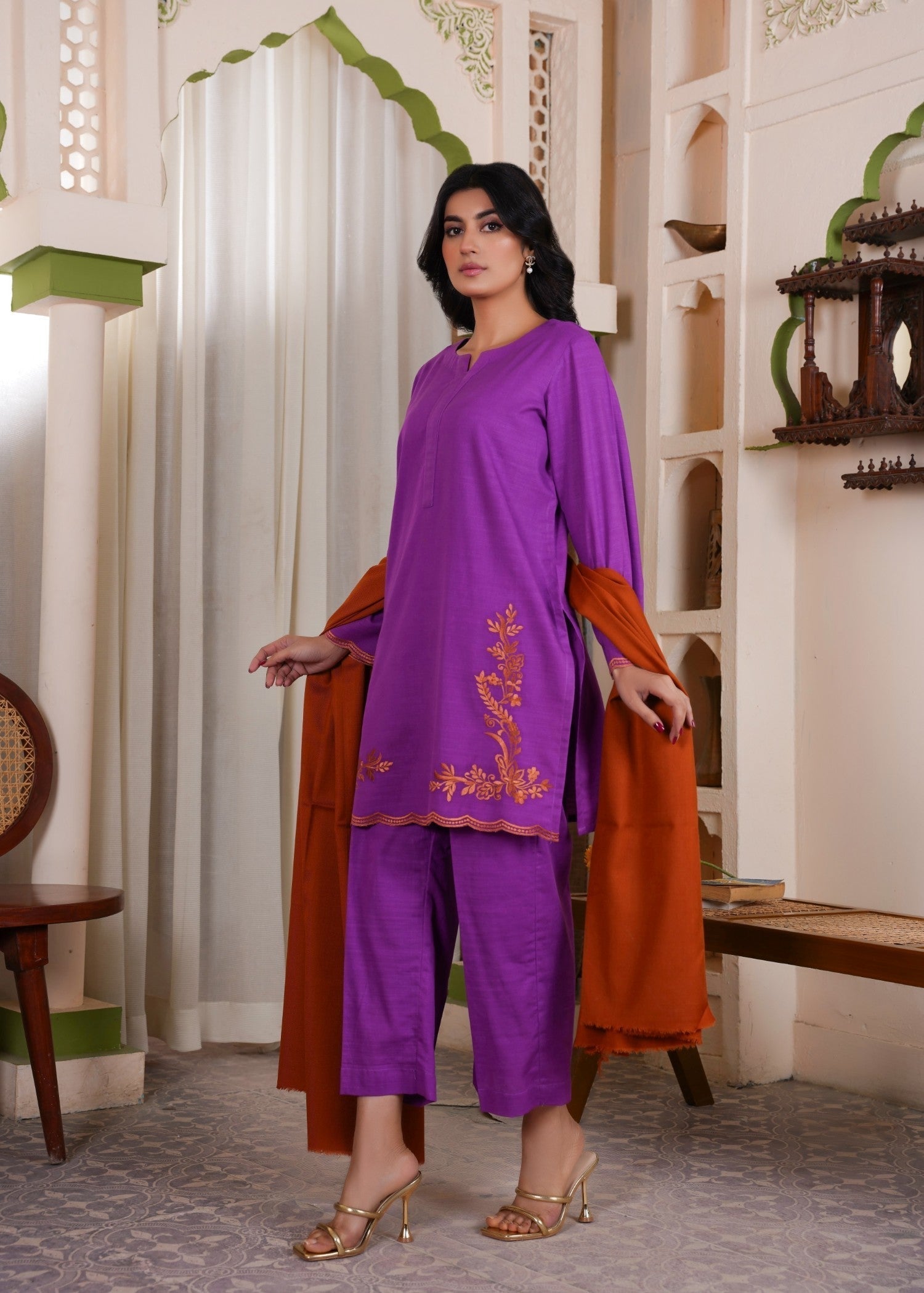 Deysia Khaddar Purple Flame Women 2pcs