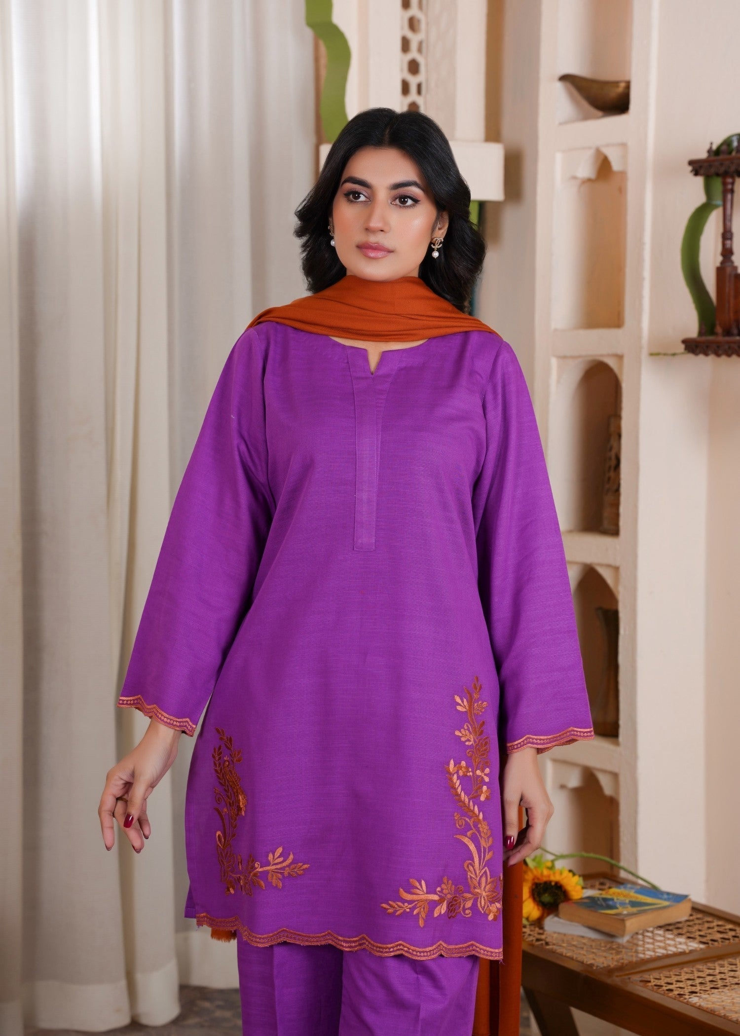 Deysia Khaddar Purple Flame Women 2pcs