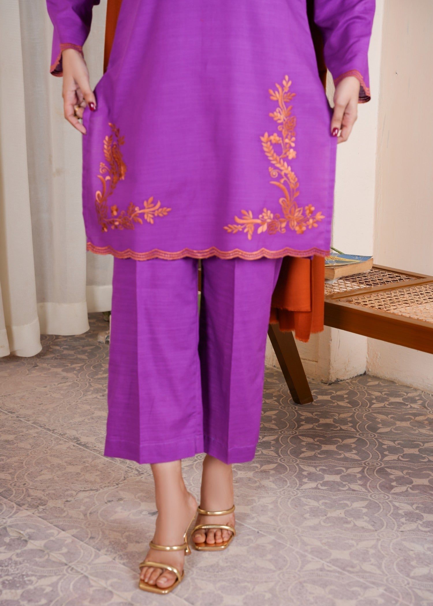 Deysia Khaddar Purple Flame Women 2pcs