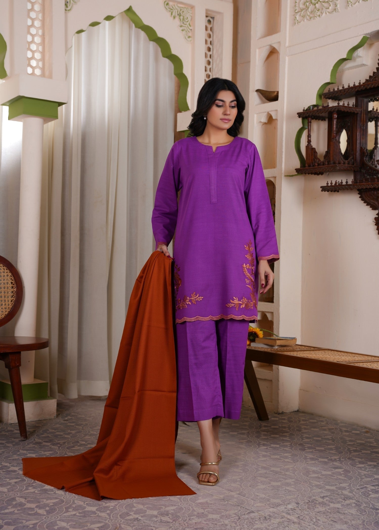 Deysia Khaddar Purple Flame Women 2pcs