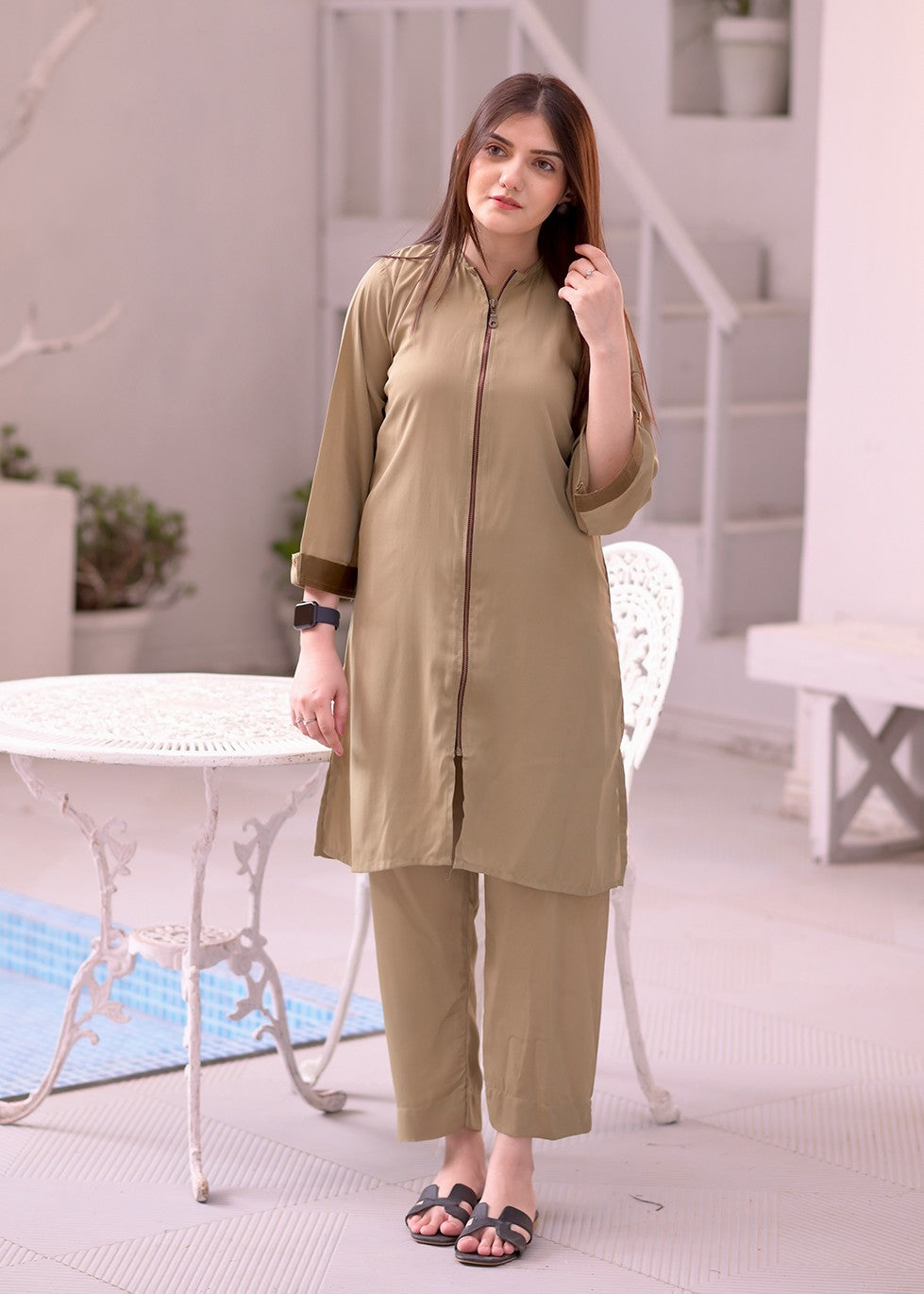 Elara Official ZIPPER COAT SET EL349G Women 2pcs