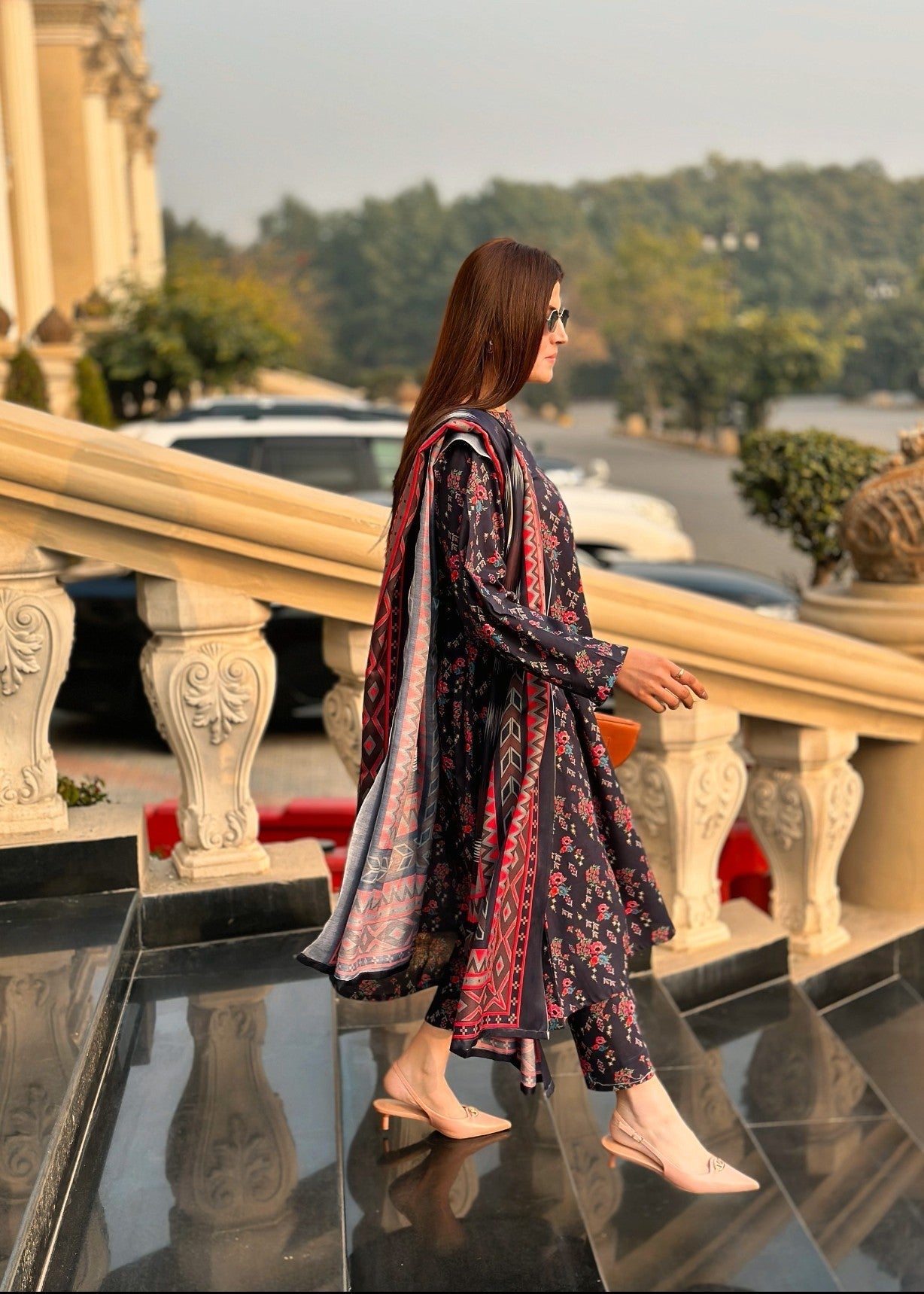 By-East Lawn Printed Suit (BLU) Women 3pcs