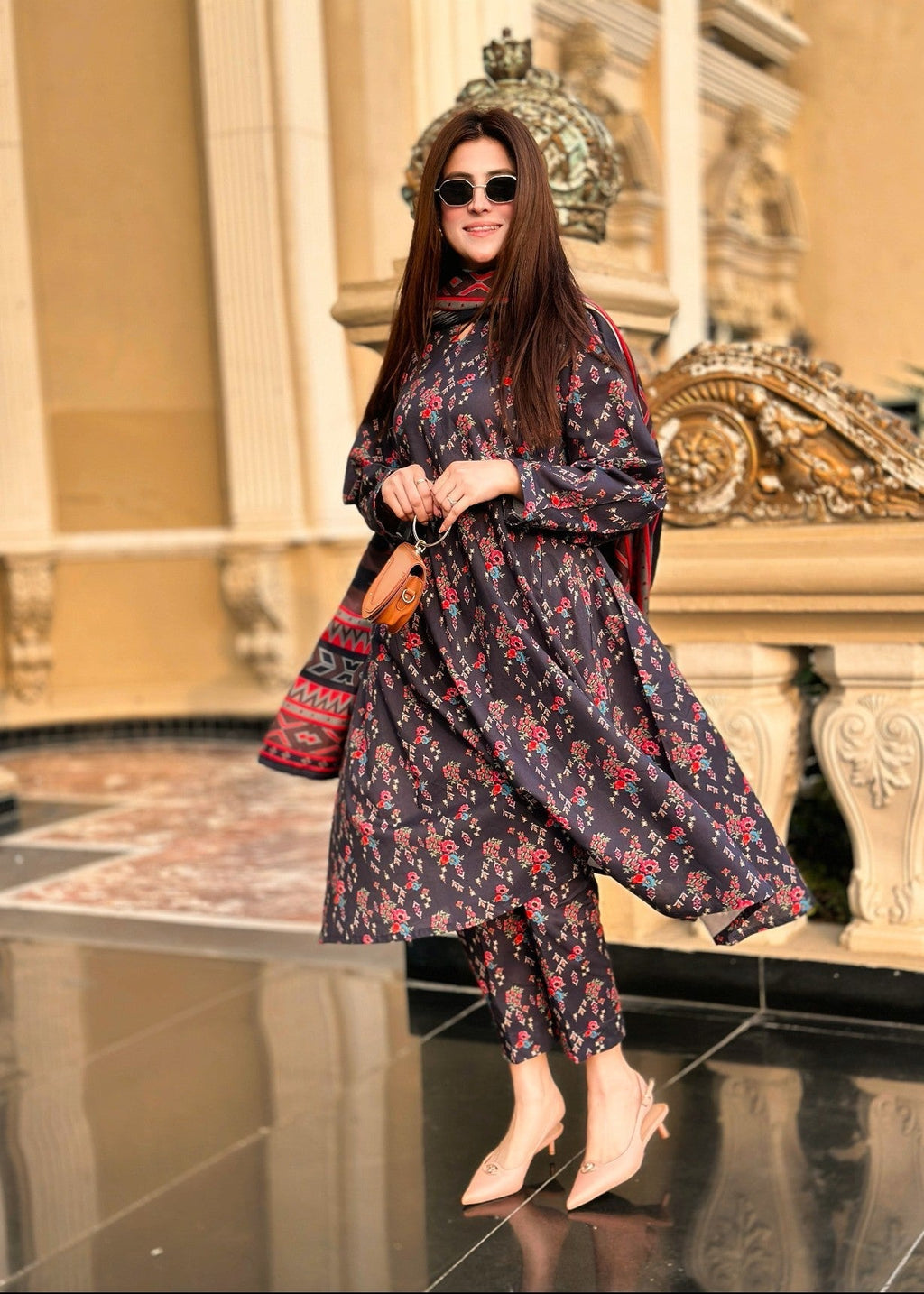 By-East Lawn Printed Suit (BLU) Women 3pcs