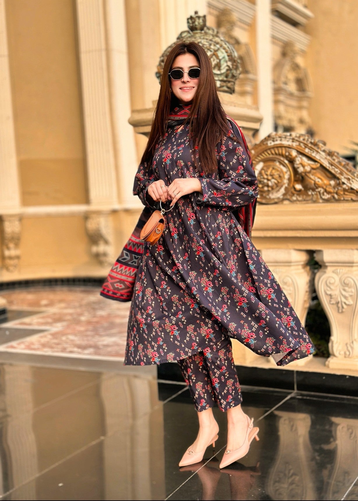 By-East Lawn Printed Suit (BLU) Women 3pcs