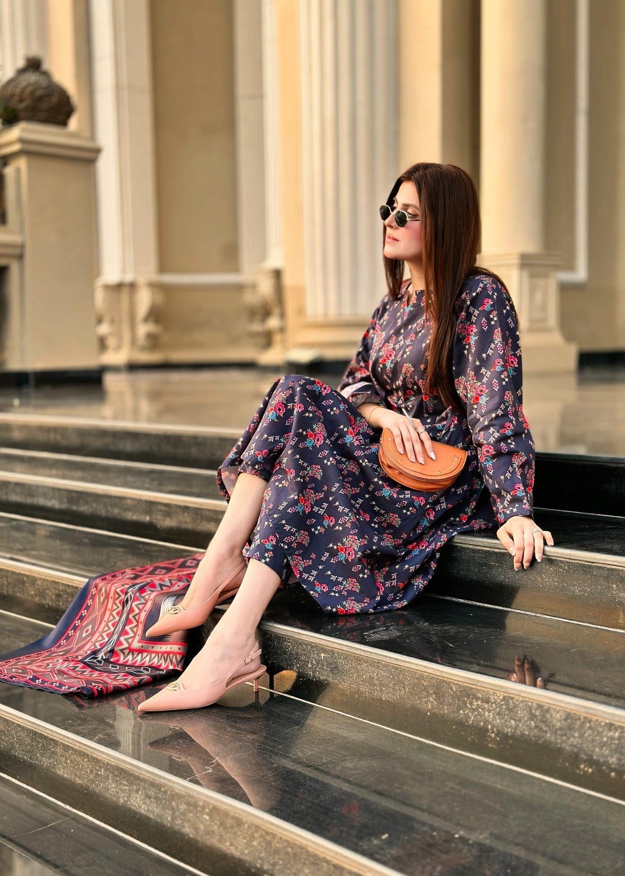 By-East Lawn Printed Suit (BLU) Women 3pcs