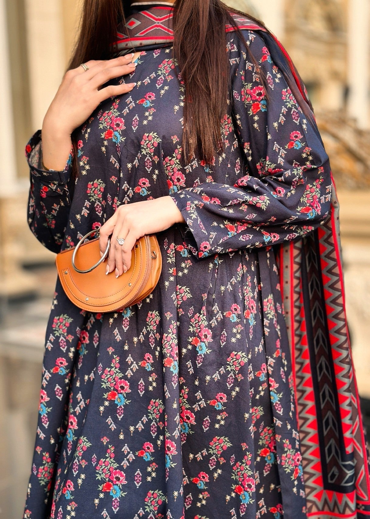 By-East Lawn Printed Suit (BLU) Women 3pcs