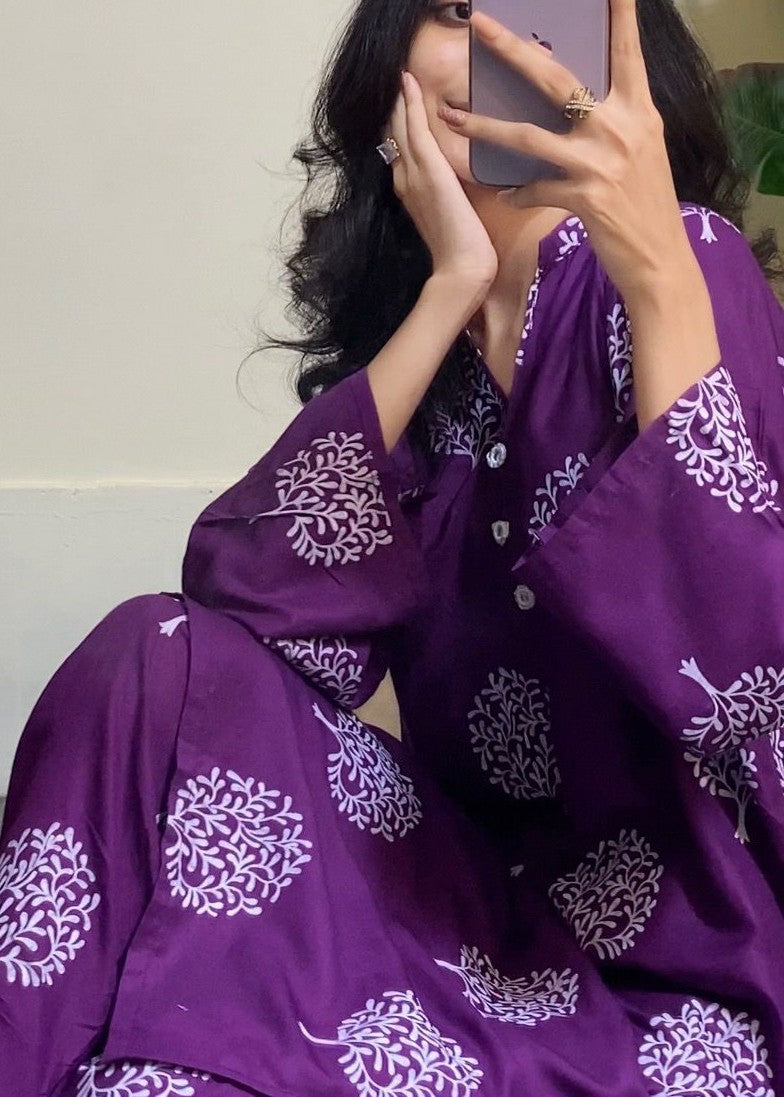 Anabya Garments Tree Purple Women 2pcs