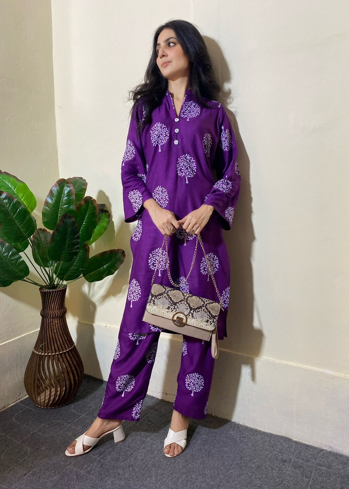 Anabya Garments Tree Purple Women 2pcs