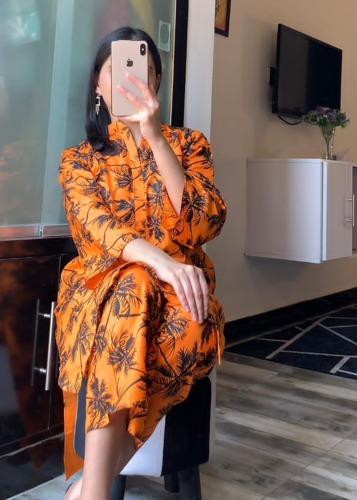 Anabya Garments Orange Palm Tree Women 2pcs