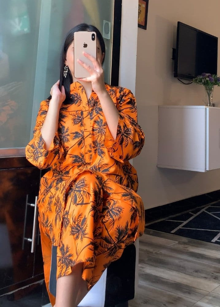 Anabya Garments Orange Palm Tree Women 2pcs