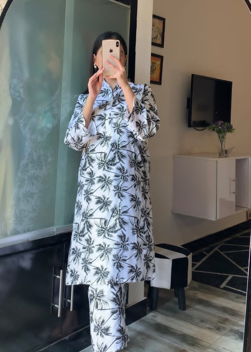 Anabya Garments White Palm tree Women 2pcs
