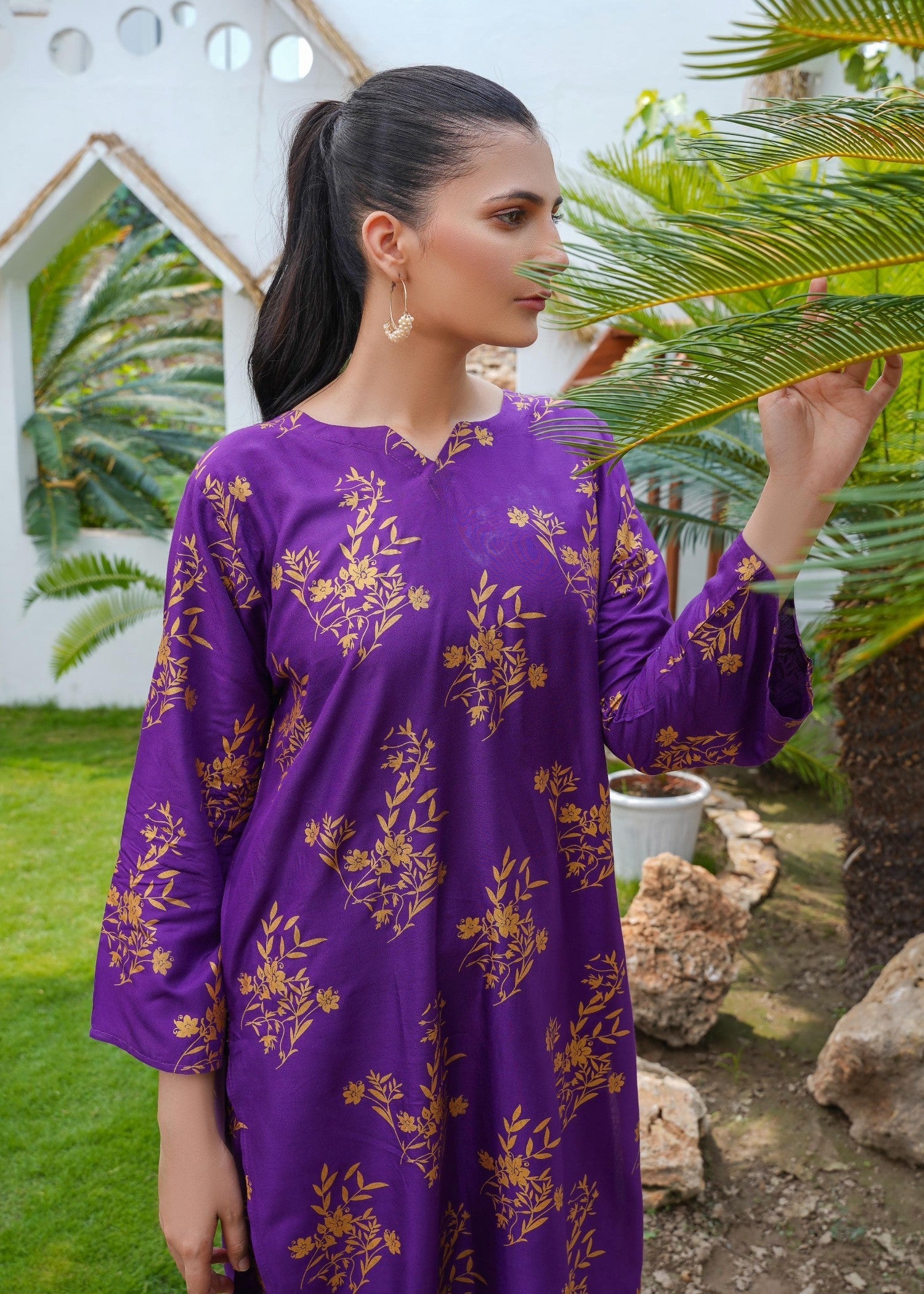 Anabya Garments Purple Camellia Leaf Women 2pcs