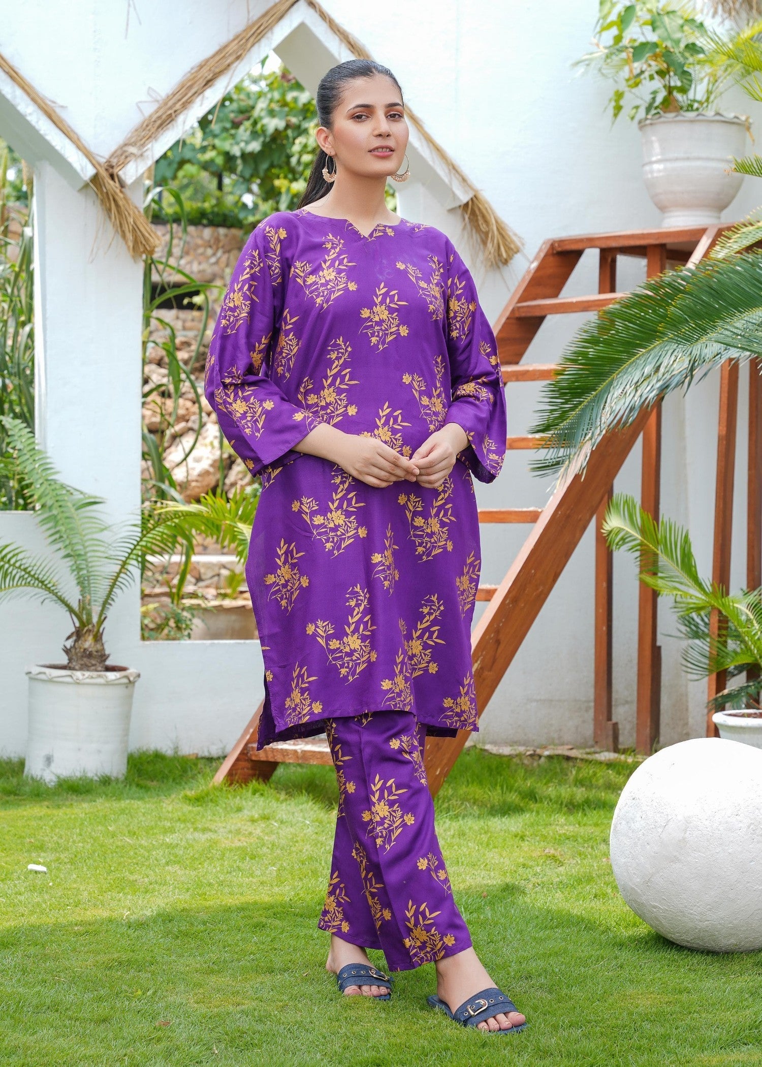 Anabya Garments Purple Camellia Leaf Women 2pcs