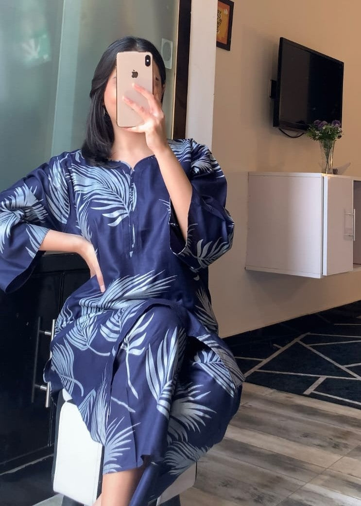 Anabya Garments Navy Big Leaf Women 2pcs