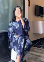 Anabya Garments Navy Big Leaf Women 2pcs