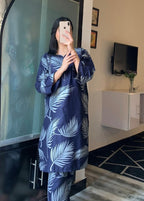 Anabya Garments Navy Big Leaf Women 2pcs