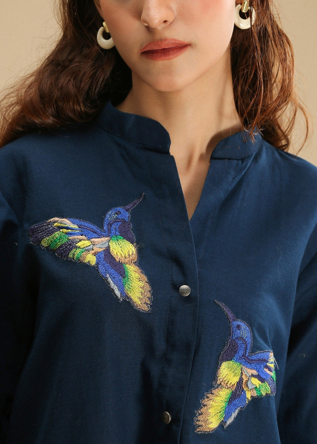 Aster Embroidery Bird Shirt Women 1pcs