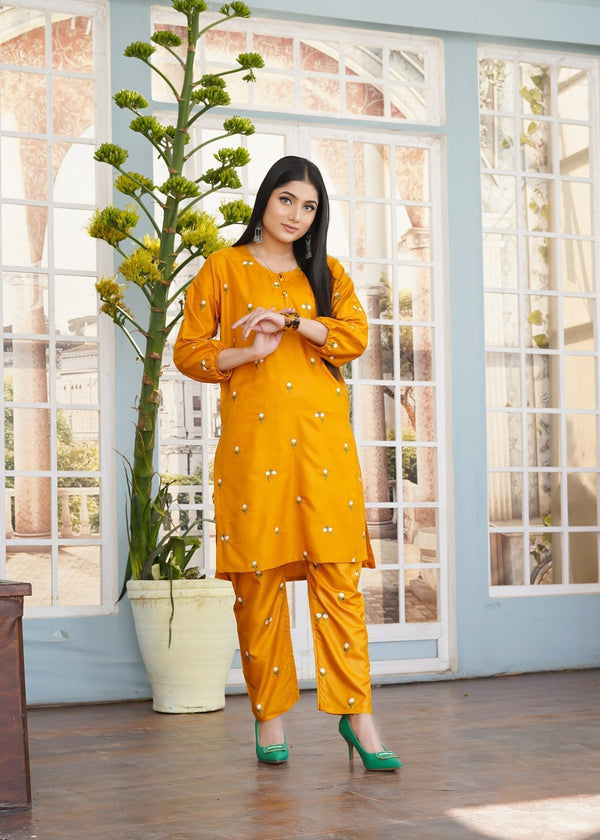 Stylish Collection Petal Embroidered Mustard Women 2pcs