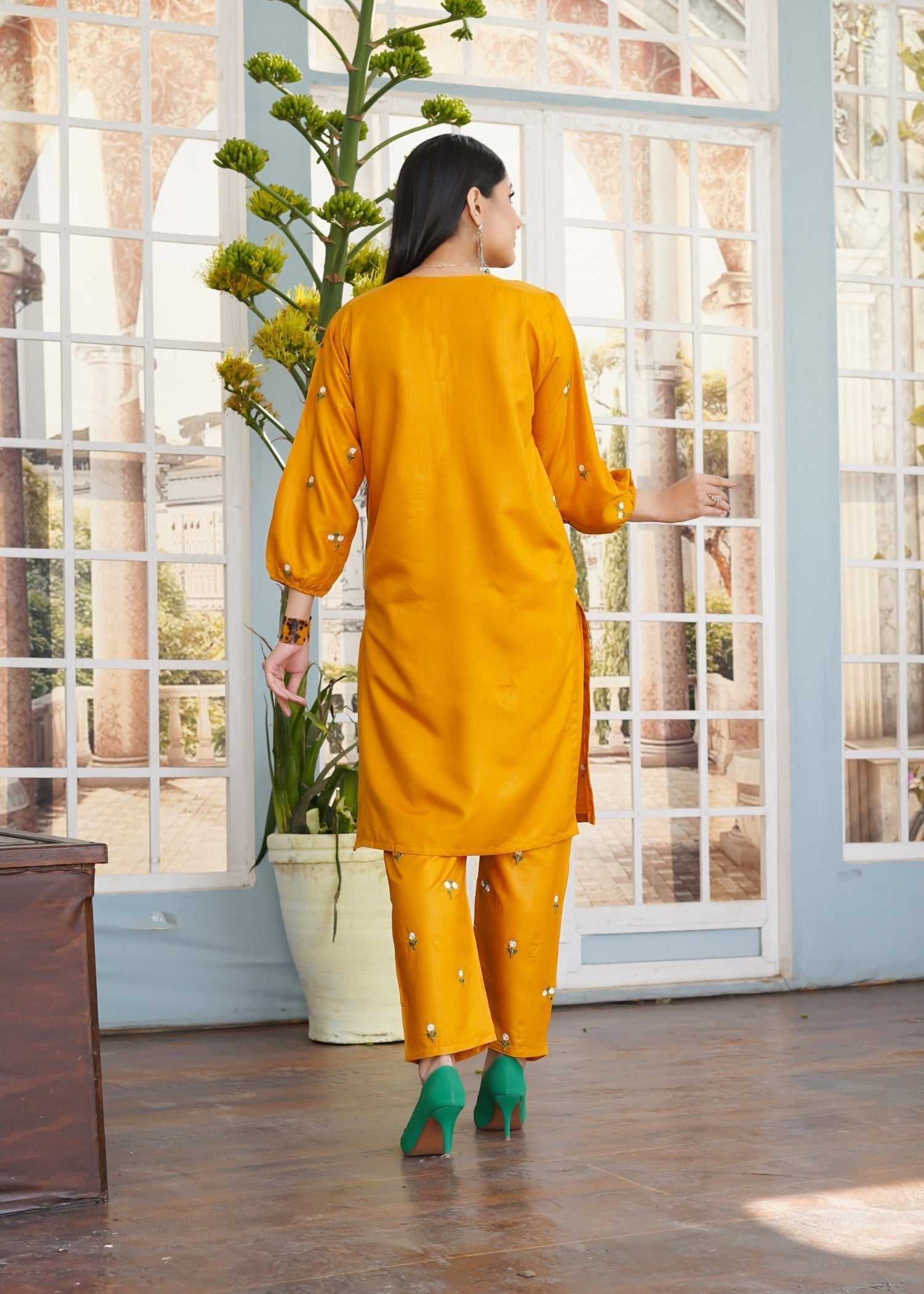 Stylish Collection Petal Embroidered Mustard Women 2pcs