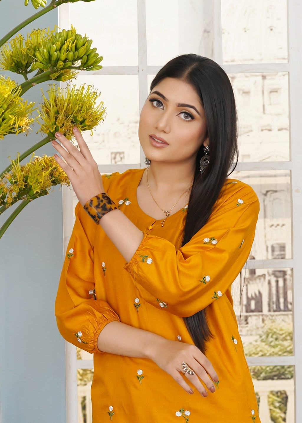 Stylish Collection Petal Embroidered Mustard Women 2pcs