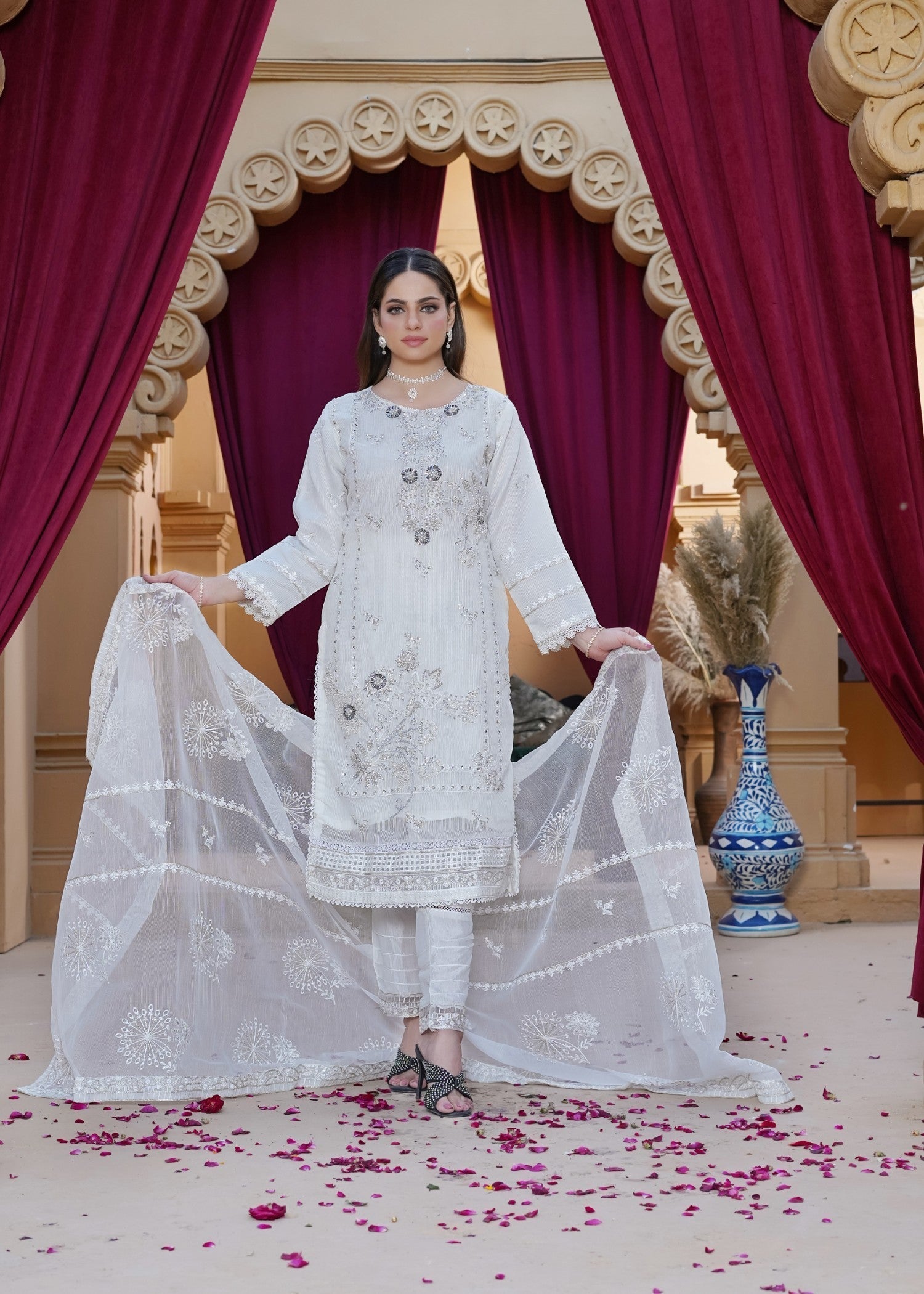 Waniya Awais WAS 12 Creamy White Stitched Women 3pcs
