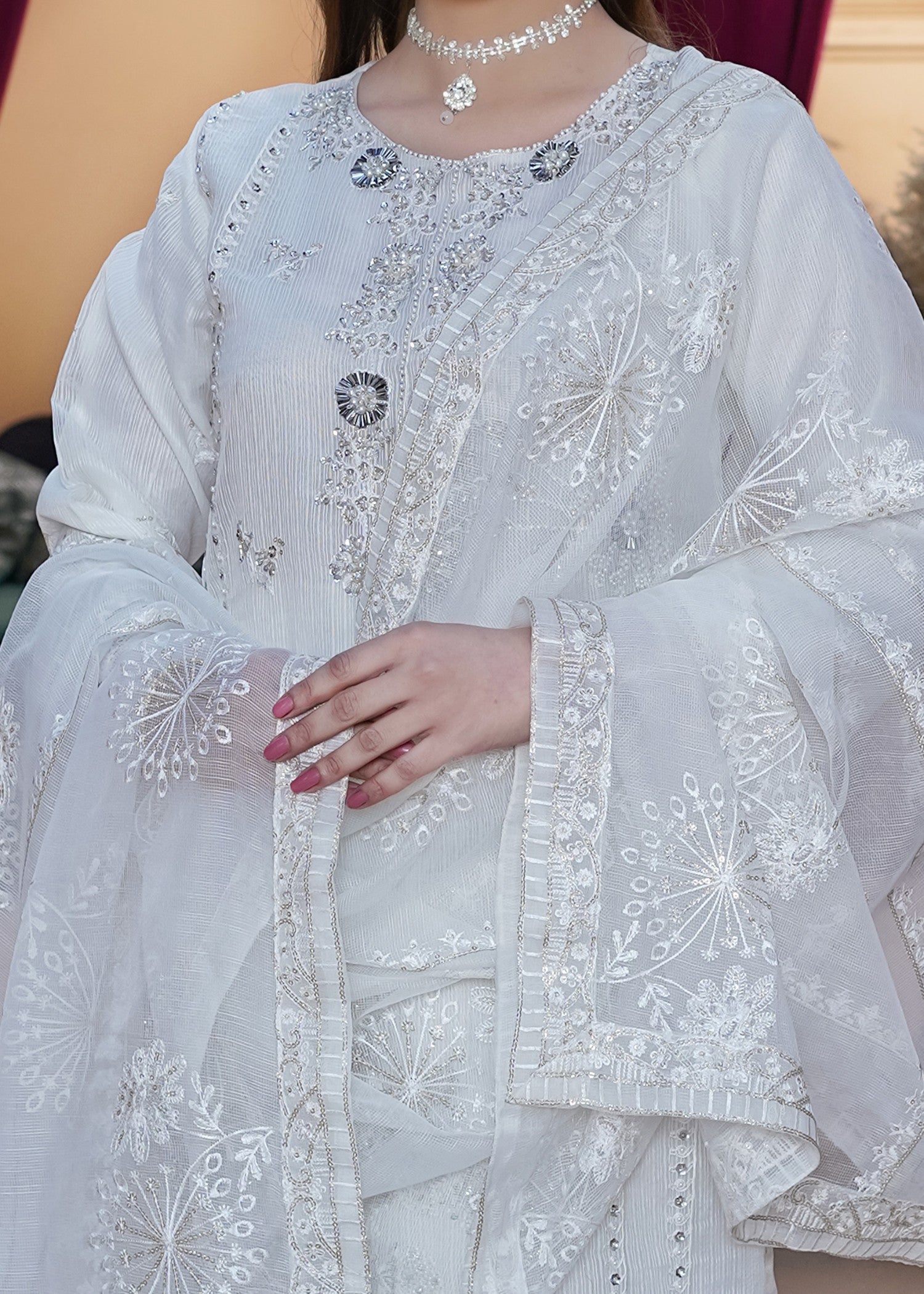 Waniya Awais WAS 12 Creamy White Stitched Women 3pcs
