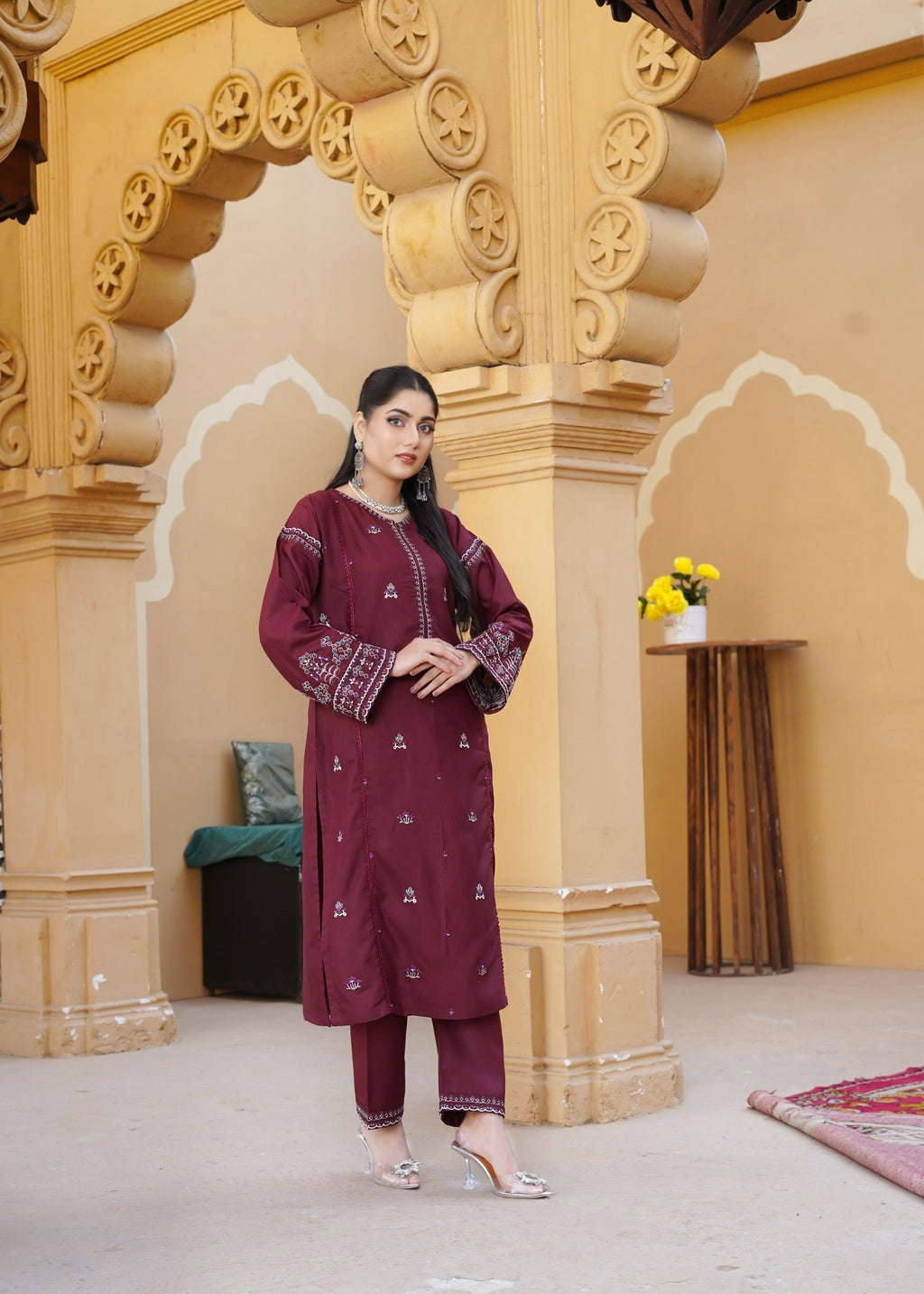 Stylish Collection AZUR EMBROIDERED MAROON Women 2pcs
