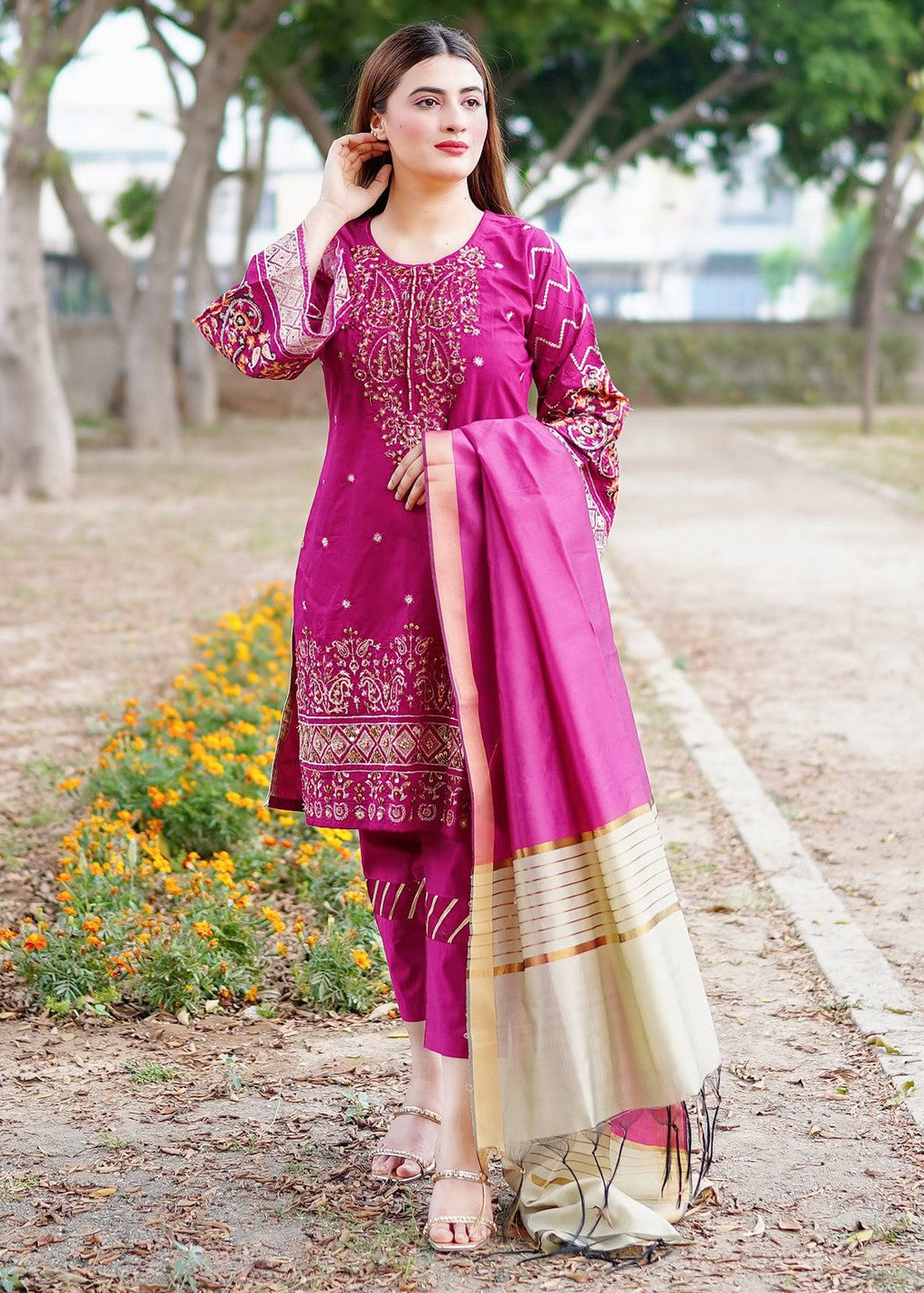 Four Season Boutique KHADI SHEZAN PINK Women 3pcs