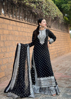 Suits By Sadia Sajalali gharara black Women 3pcs