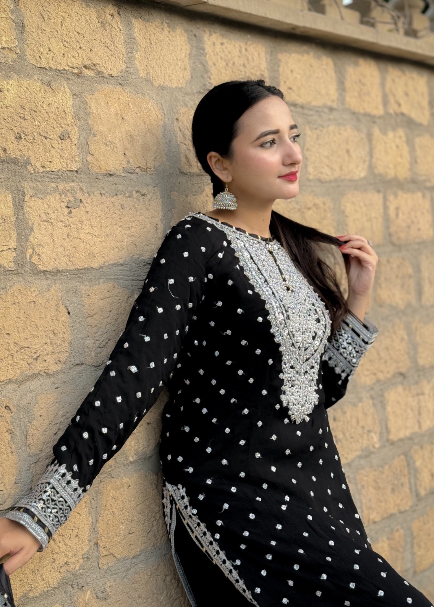 Suits By Sadia Sajalali gharara black Women 3pcs