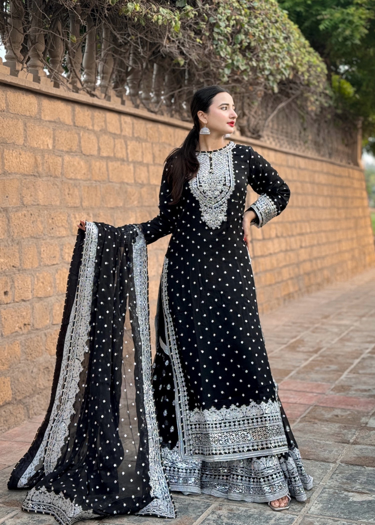 Suits By Sadia Sajalali gharara black Women 3pcs