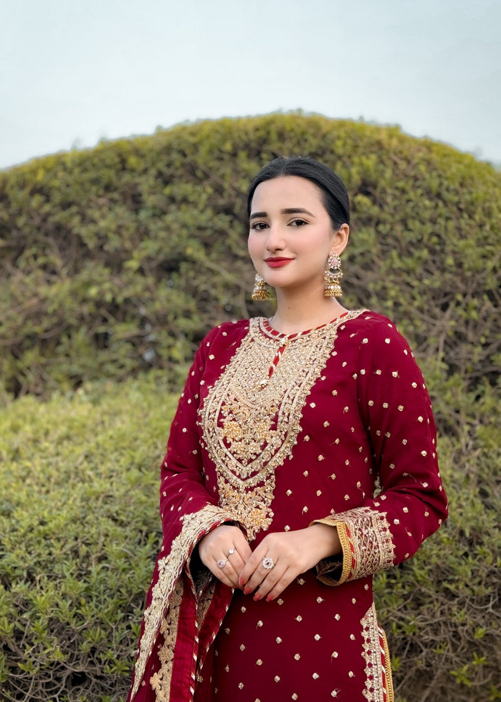 Suits By Sadia Sajalali gharara mehroon Women 3pcs