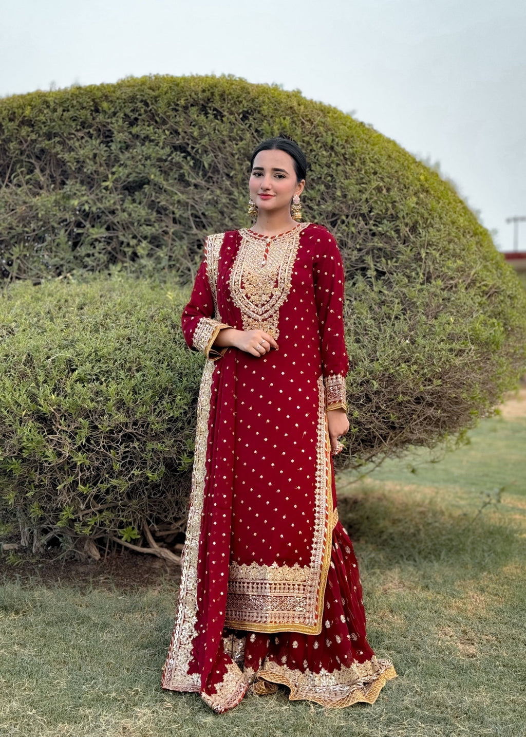 Suits By Sadia Sajalali gharara mehroon Women 3pcs