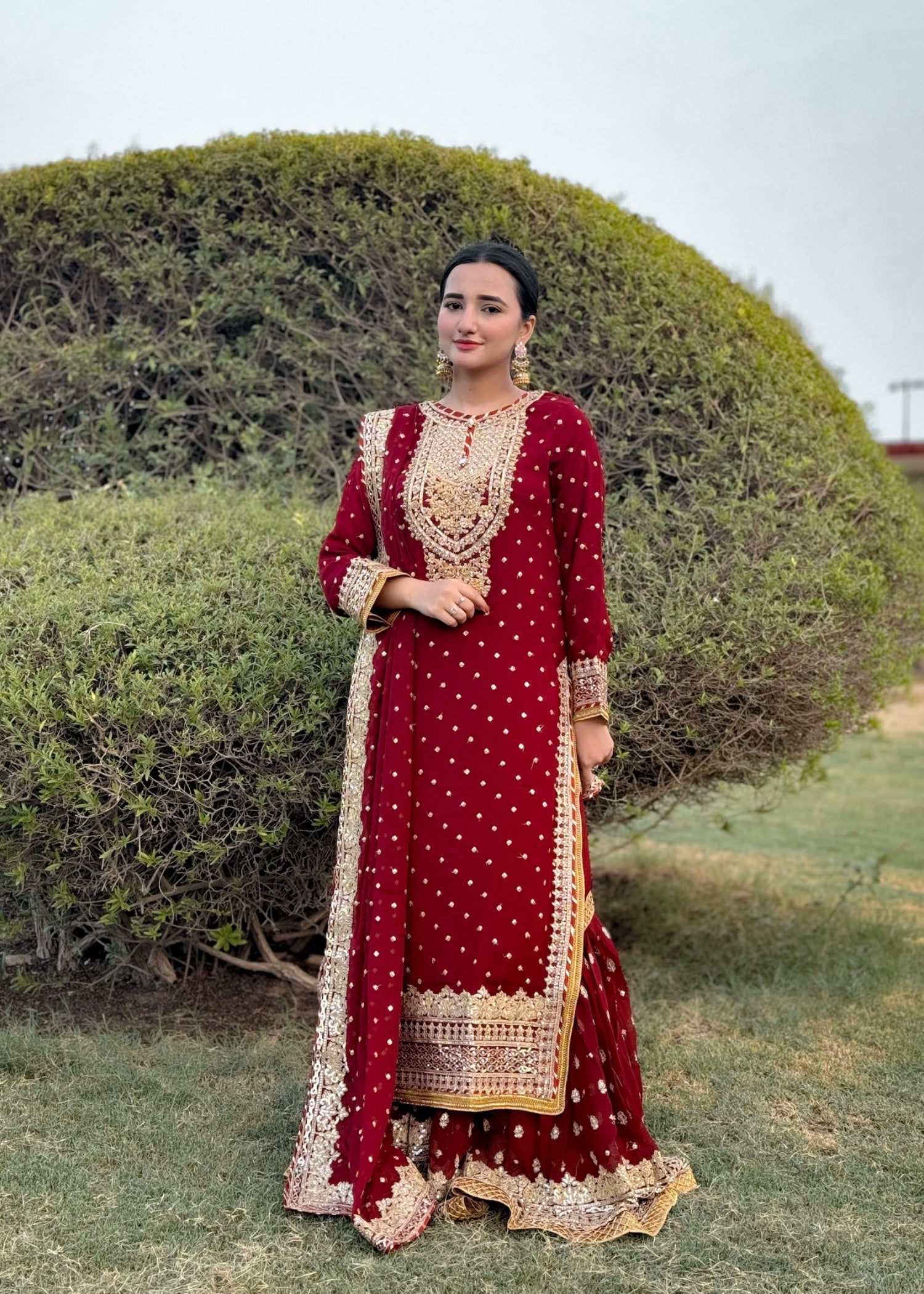 Suits By Sadia Sajalali gharara mehroon Women 3pcs