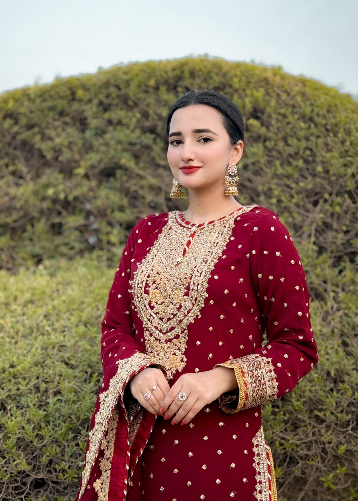 Suits By Sadia Sajalali gharara mehroon Women 3pcs