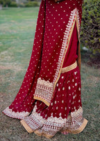 Suits By Sadia Sajalali gharara mehroon Women 3pcs