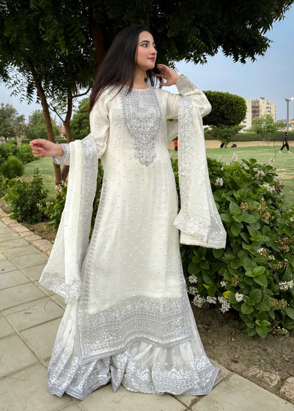Suits By Sadia Sajalali gharara offwhite Women 3pcs