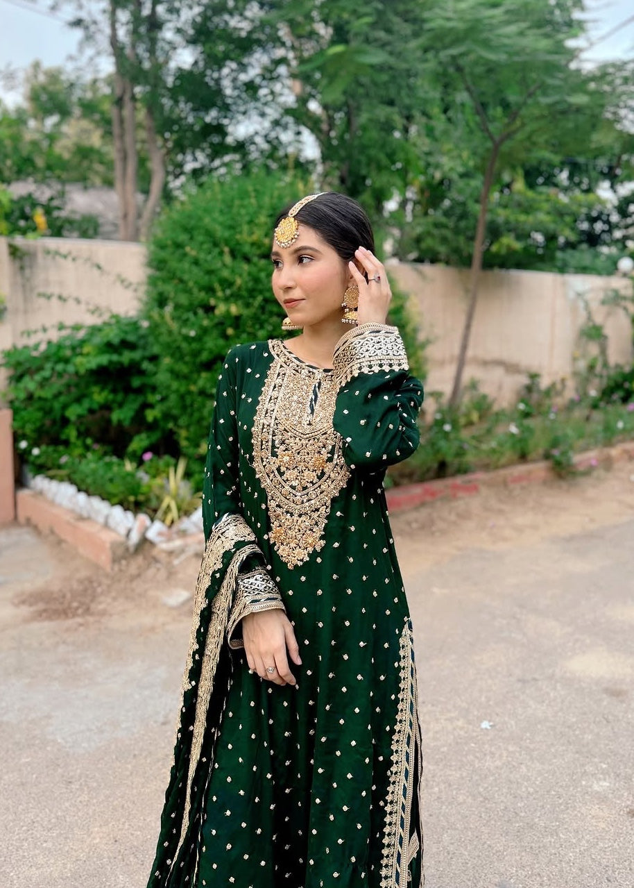 Suits By Sadia Sajal Ali Gharara Bottle Green Women 3pcs