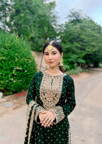 Suits By Sadia Sajal Ali Gharara Bottle Green Women 3pcs